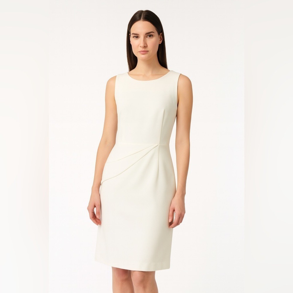 Premise Pearl Ivory Side Pleated‎ Cady Sheath Dress NWT